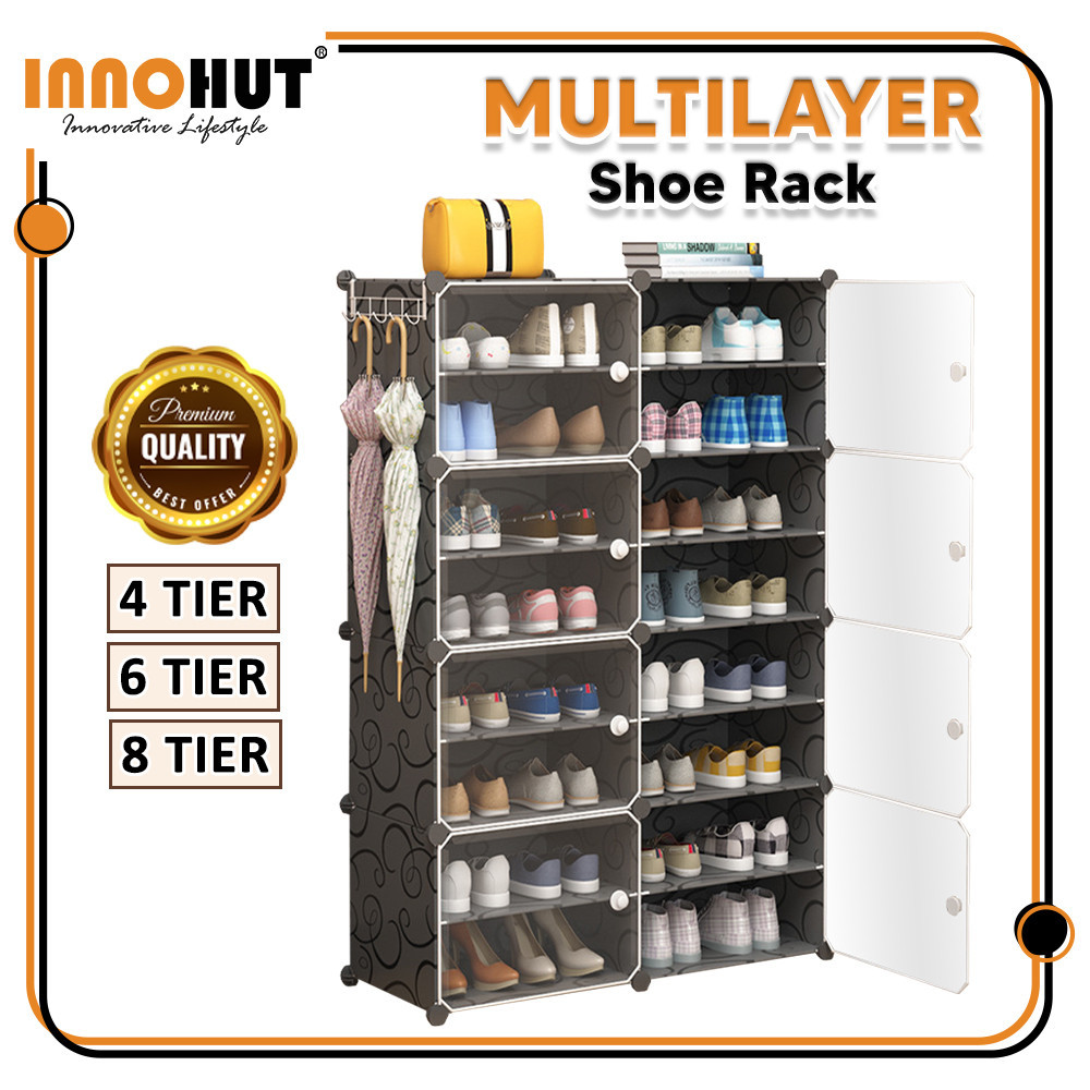Innohut Stackable Shoe Rack With Door Storage Shoes Organizer Rak Kasut ...