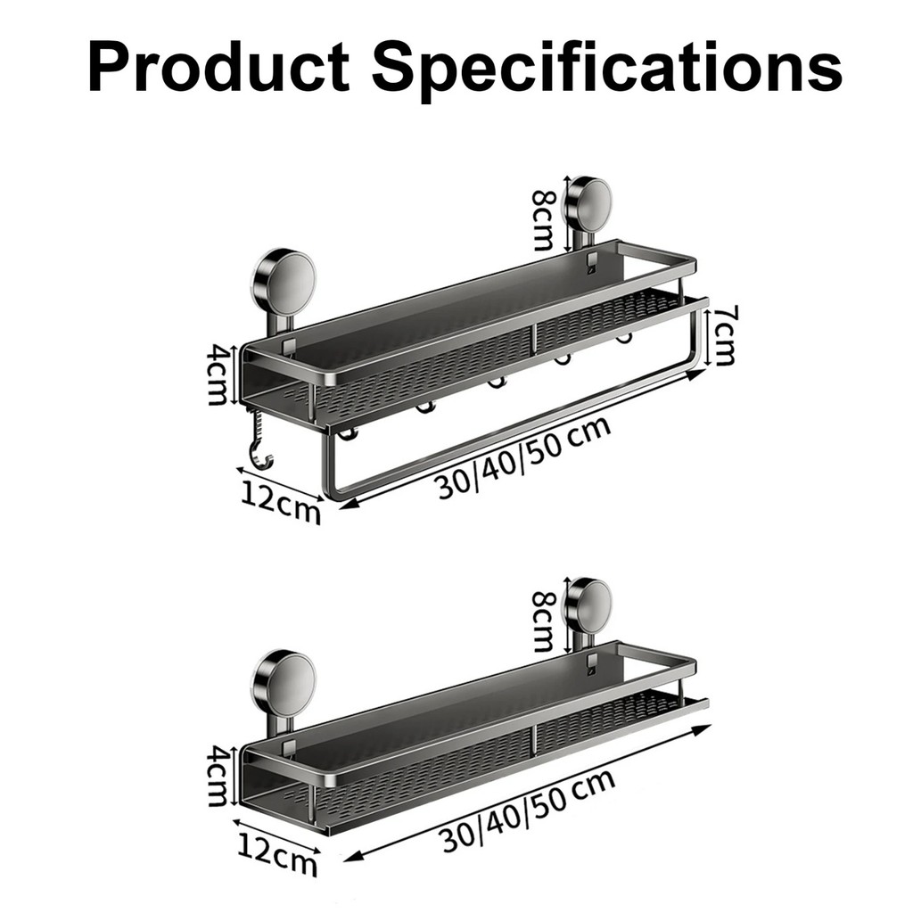 Wall Mounted Sink Shelf With Suction Cups - No Drill Bathroom Organizer Above Faucet, 19.7 Inch