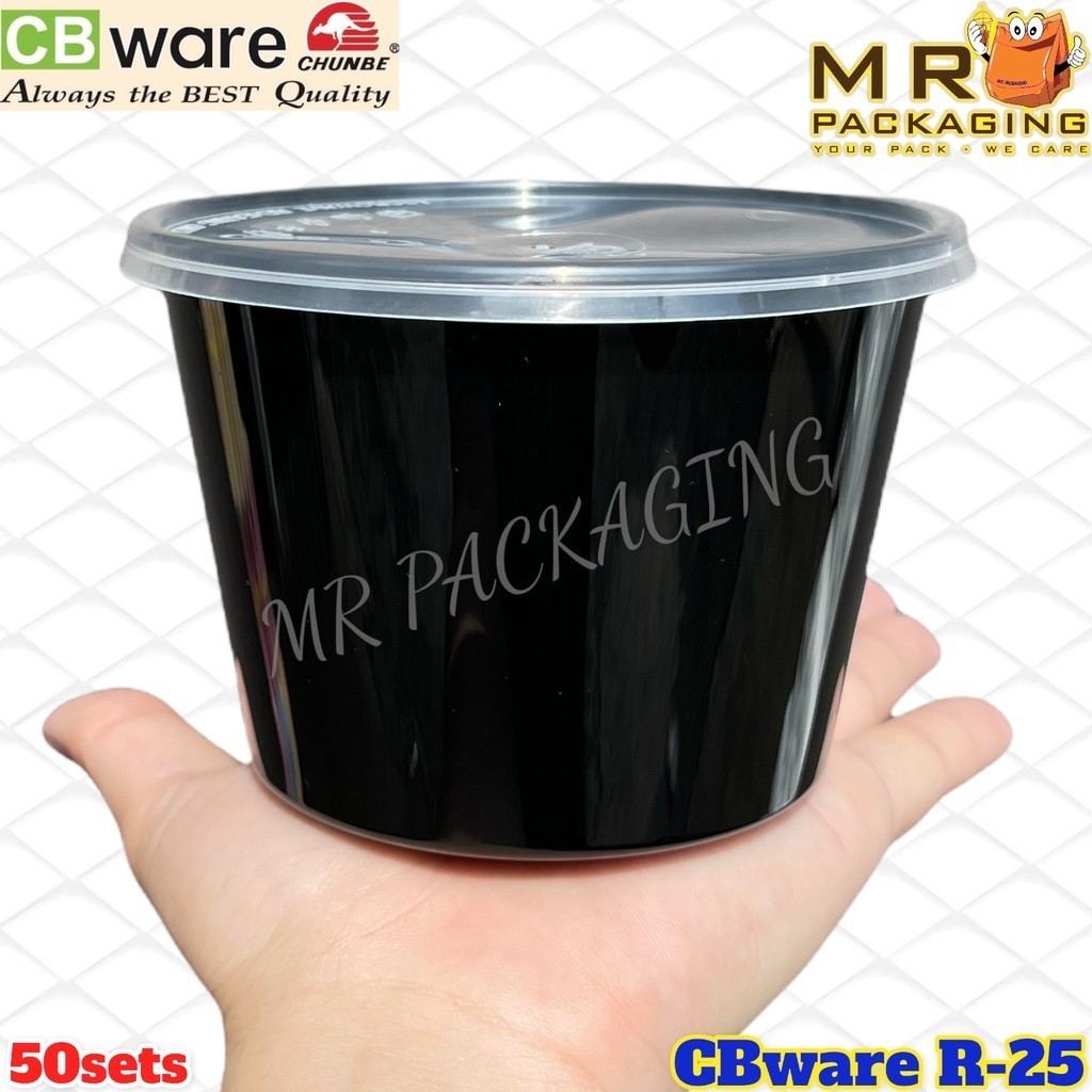 CB R25 Black Round Container With Lid ( 50sets± ) 25oz Disposable PP