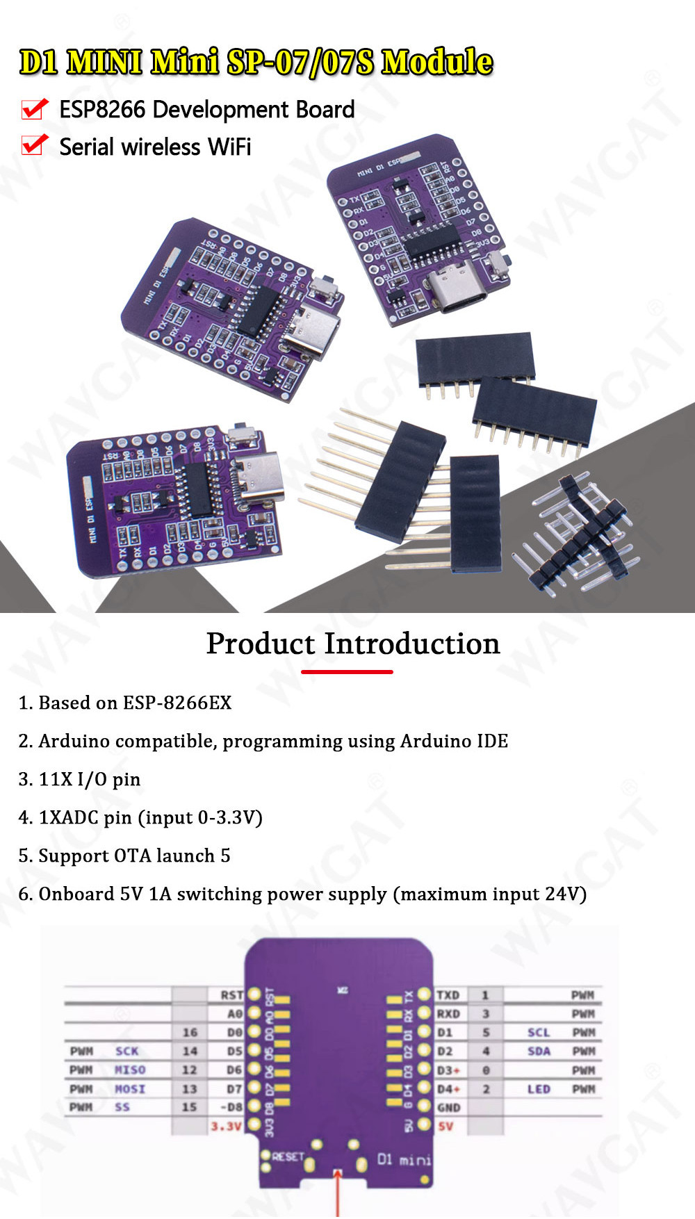 D1 Mini TYPE-C ESP8266 ESP-07/07S CH340G USB D1 Mini WIFI Development ...