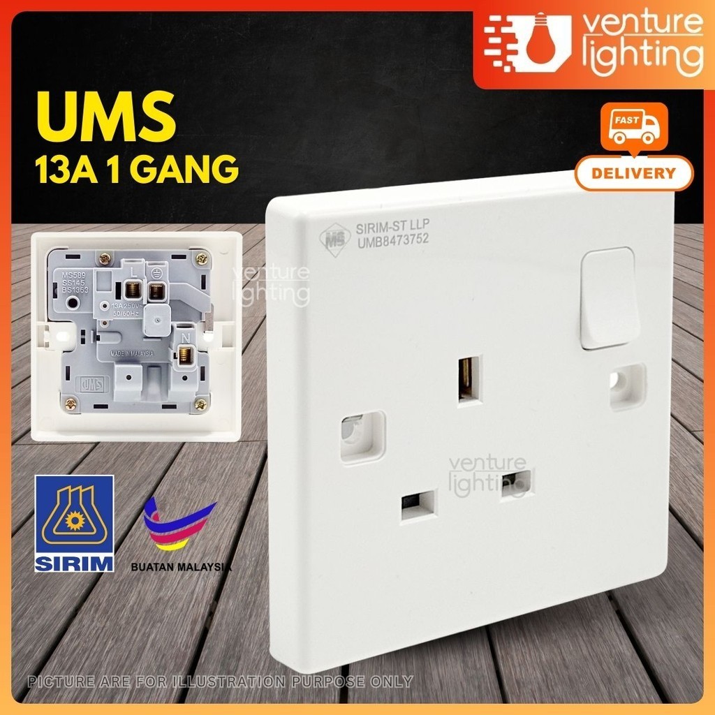 [1PC] UMS SP2913A 2913A 13A 1 Gang Switch Socket Outlet, Sirim Approved ...