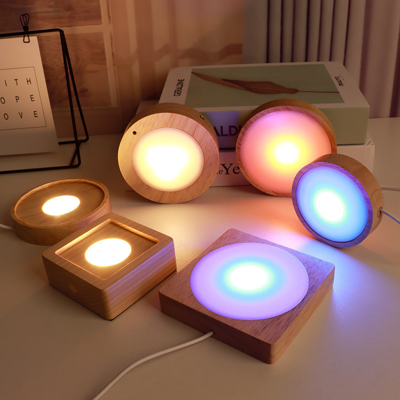 LED Light Base Rotating Display Stand Wood Lamp Holder Rechargeable ...