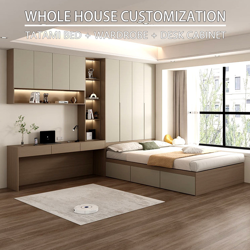 Solid Wood Bed Multifunction HDB Floor Bed | Large Storage + Desk ...