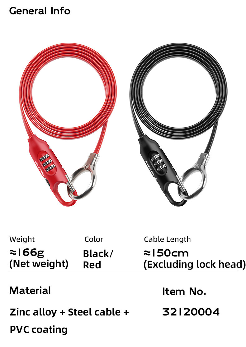 【3-day Delivery】ROCKBROS Bicycle Cable Lock Portable Password Steel ...