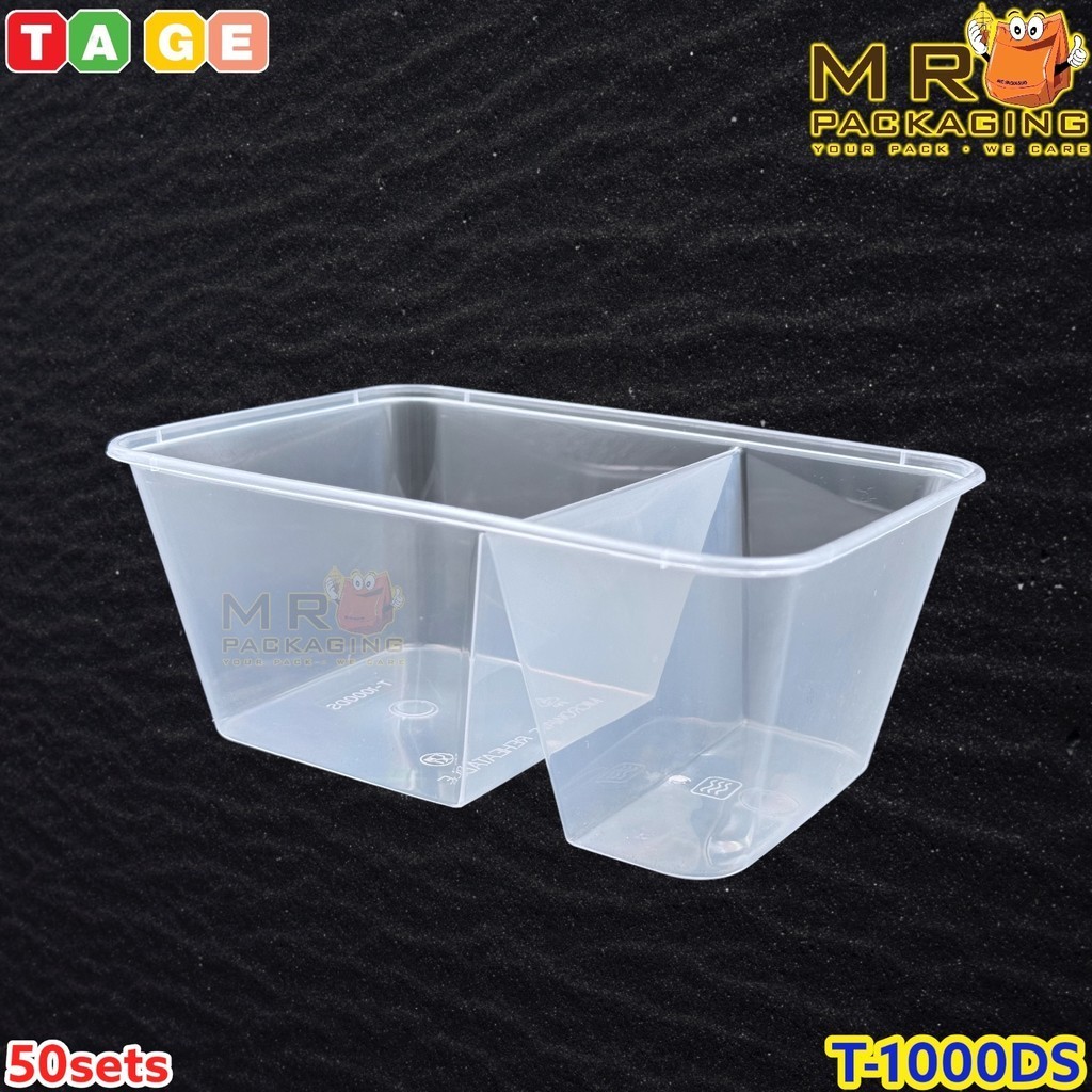 1000 DS Two 2 Compartment Rectangular Plastic Disposable Food Container ...