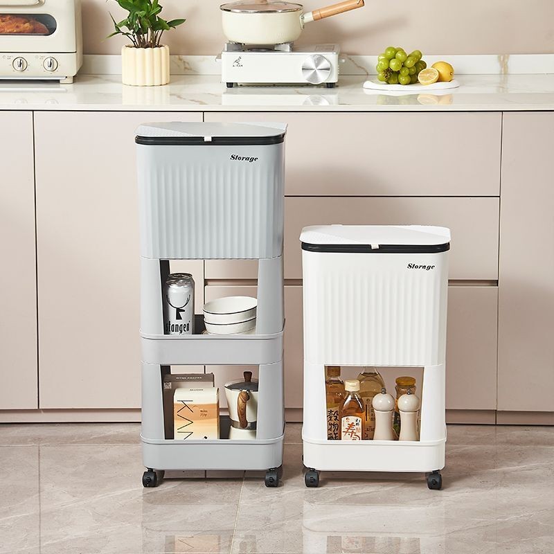 Kitchen Trash Rack Floor-level Removable Trash Rack With Wheeled ...