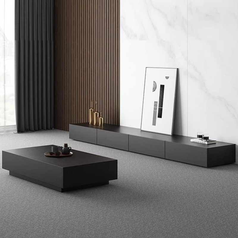 Ultra Long Black Floor Standing TV Cabinet Coffee Table Living Room ...