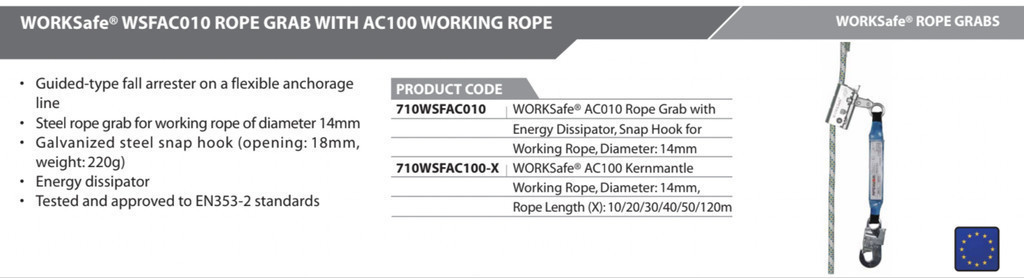 Worksafe WSFAC010 Fall Protection Steel Rope Grab, Energy Dissipater ...