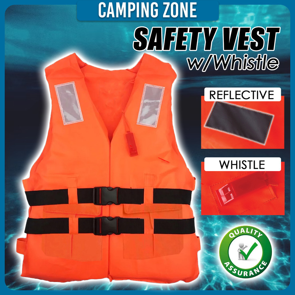 Life Jacket with Light Reflector & Whistle Adult Free Size Orange ...