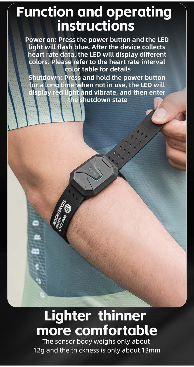 ROCKBROS Running Cycling Arm Heart Rate Belt Dual Mode IPX67 Sports ...
