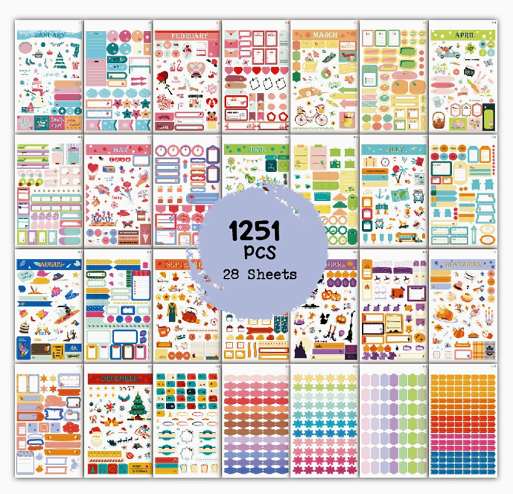 28 Sheets Cartoon Annual Plan Stickers DIY Album Aesthetic Planning ...