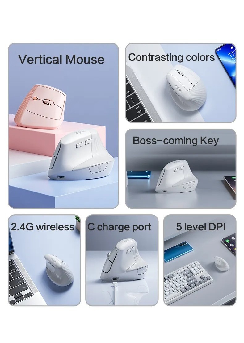 INPHIC X9 Vertical Wireless Mouse - Ergonomic Design, Adjustable DPI ...