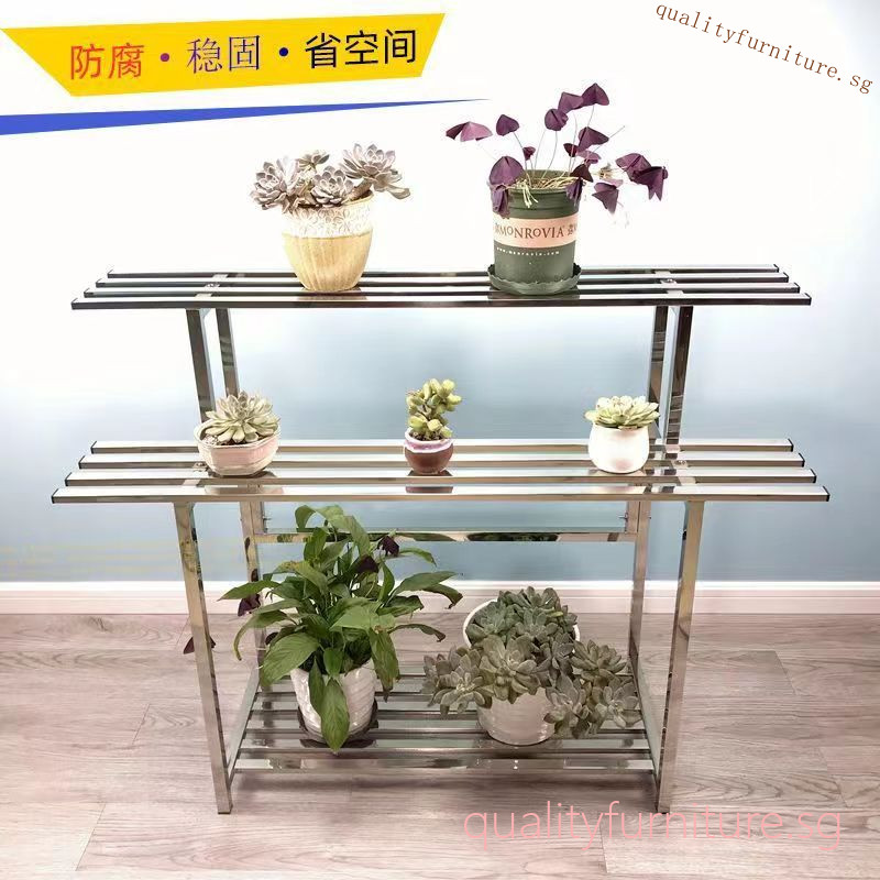 Multi-Layer Stainless Steel Flower Pot Stand Plant Metal Ladder Rack ...