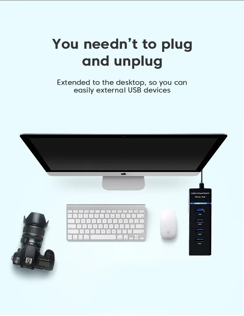 BENOSEM USB Hub 3.0 Multi USB Splitter 4 USB3.0 Port 3.0 USB 2.0 for PC ...