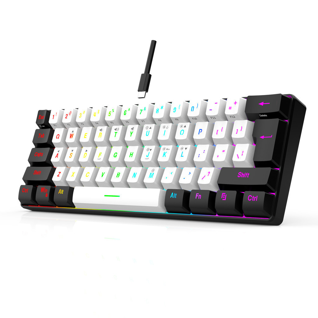 in stock Wired Gaming Keyboard 61-Key RGB Backlight Mini Compact USB-C ...