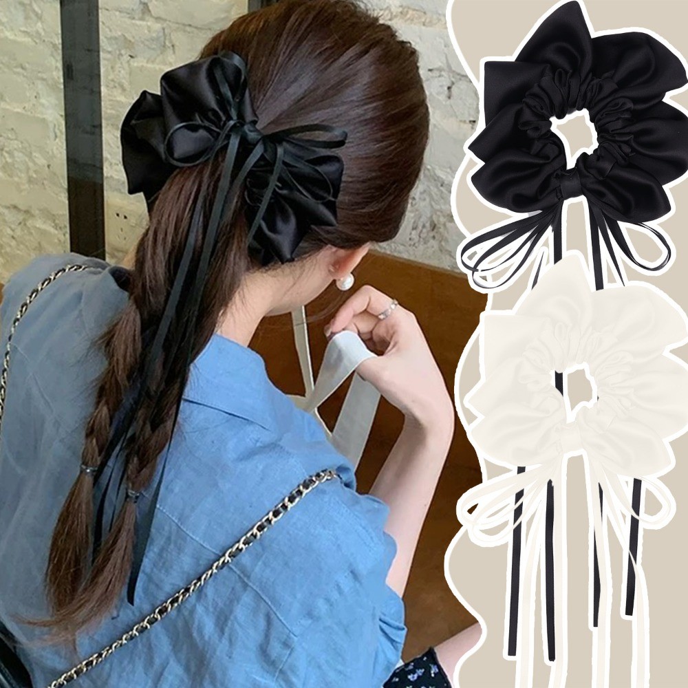 INS Bowknot Long Tassel Ruffle Hair Loop - Korea Y2K Sweet Girls Ribbon ...