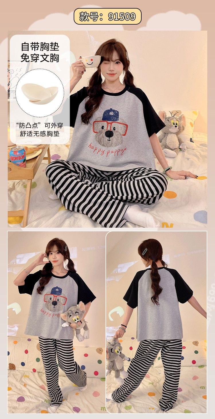 Padded Pyjamas Women Pajamas Set Summer Lady Short Sleeve Sleepwear ...
