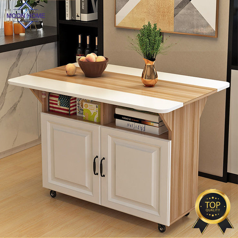 MOON HOME Dining Table Kitchen Island with Removable Table Side Cabinet ...