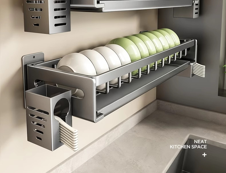 [in stock] Kitchen Household Wall-Mounted Dish Rack No-Drill Wall ...