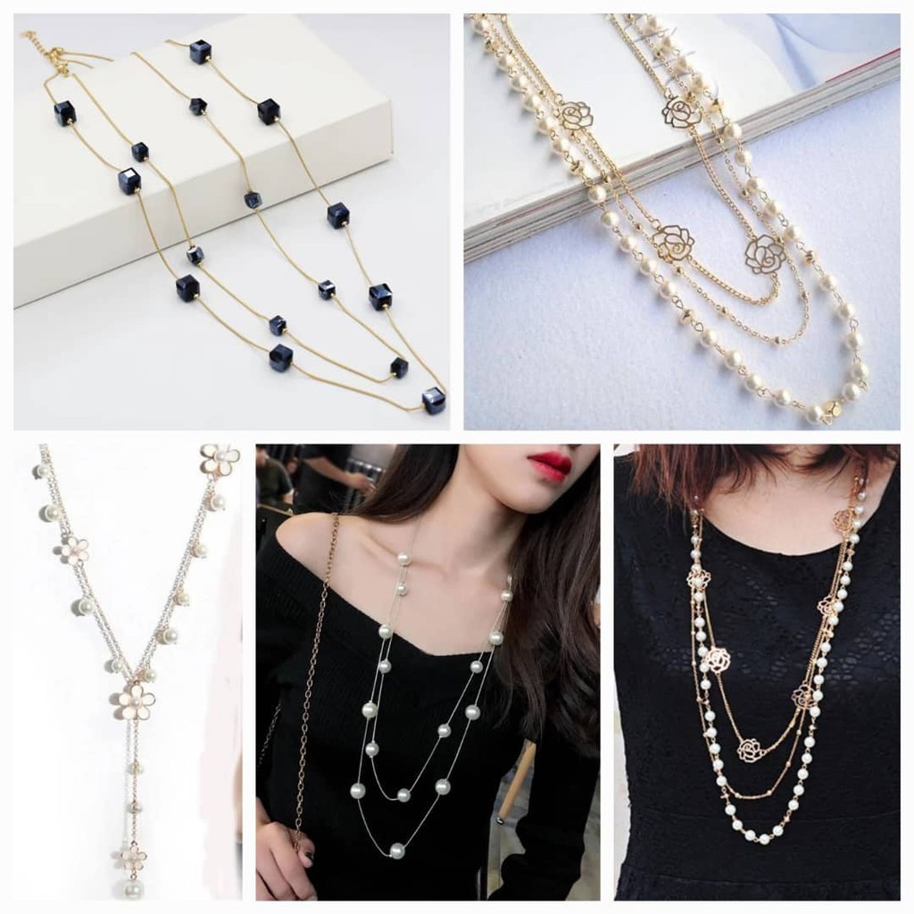 Pearl Necklace Long Chain Simple Design Women Fashion Accessories Rantai Mutiara Accessories Shopee Singapore