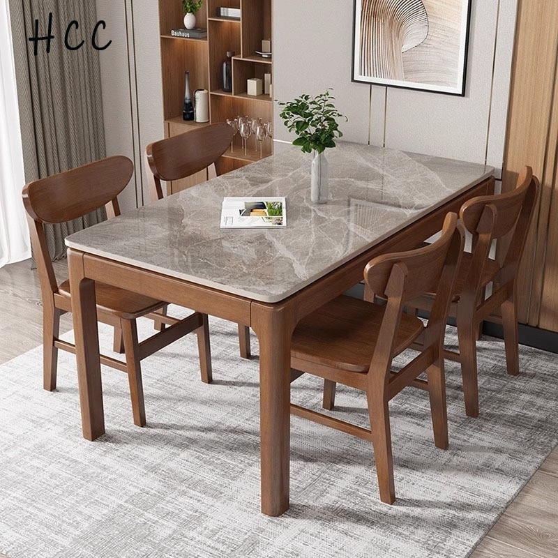 Dining Table And Chair Set Rock Board Tabletop Solid Wood Frame Small ...