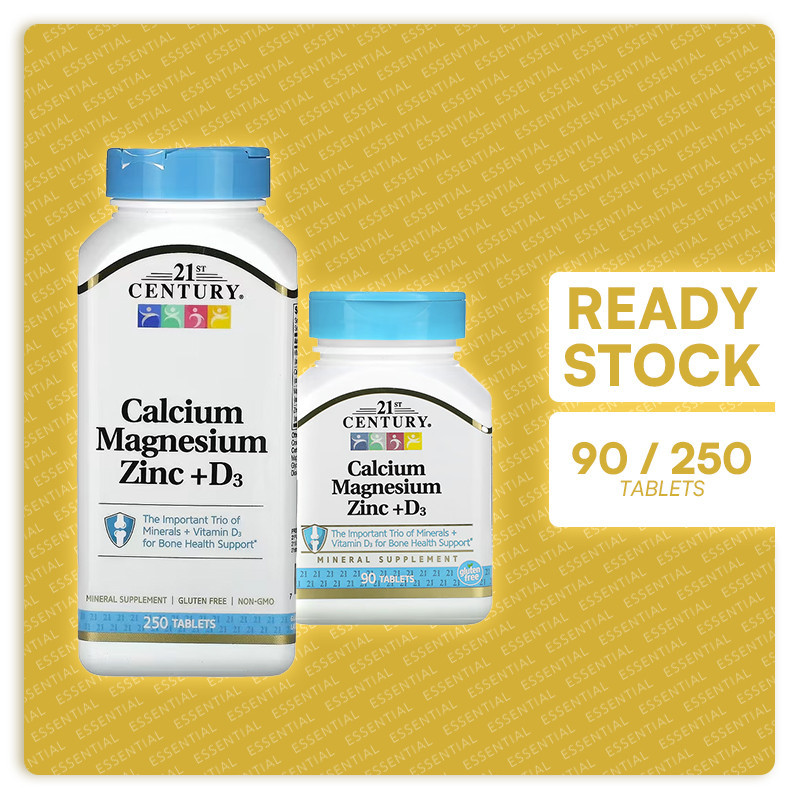 21st Century Calcium Magnesium Zinc + D3 ( 90 / 250 Tablets ) | Shopee ...