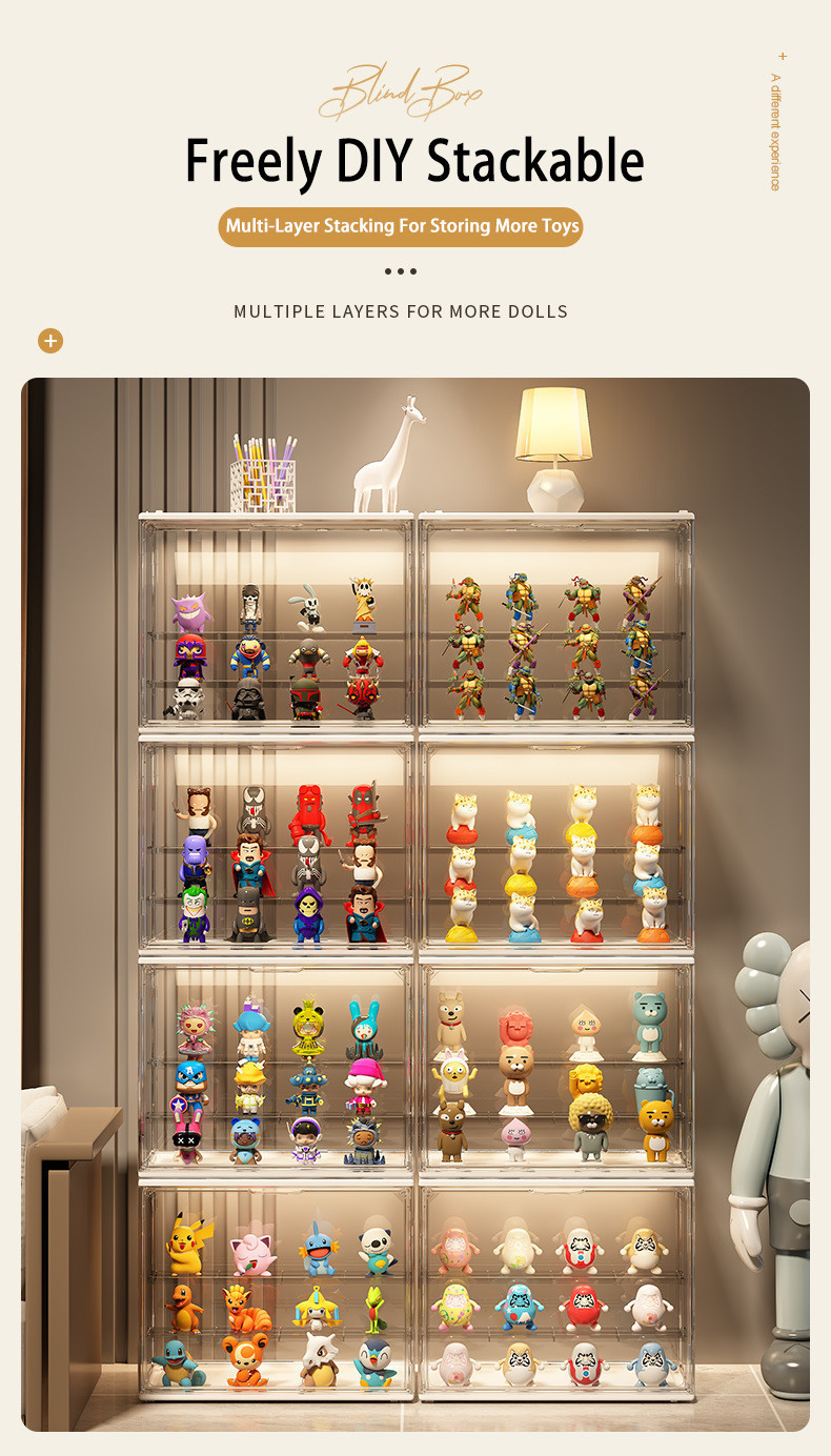 3-Layer Acrylic Magnetic Transparent Display Case Collectibles Figures ...