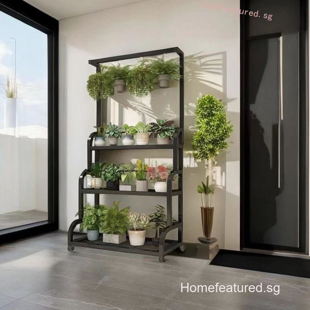 Stainless Steel Flower Rack with Wheels Indoor Outdoor Metal Plant ...