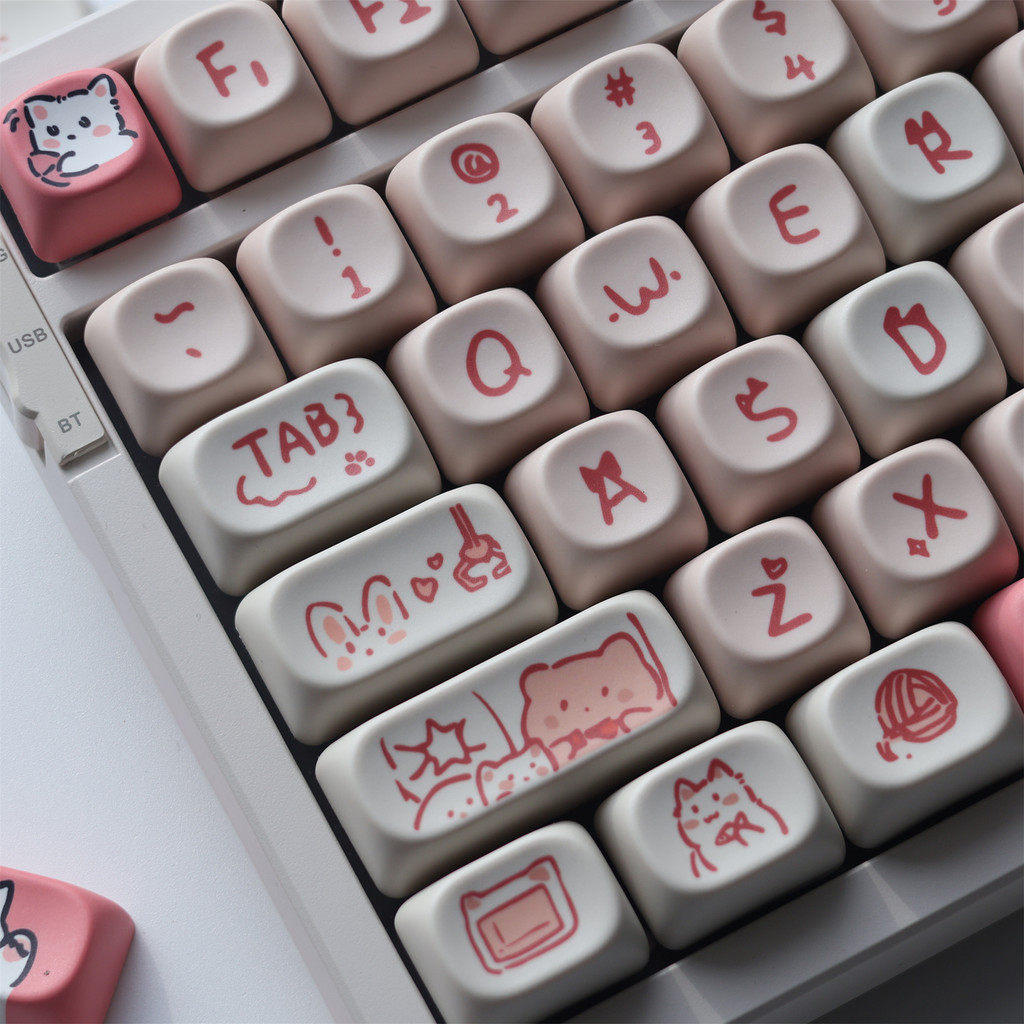 Pink Meow Key Cap MOA Height 139 Key Cute Pink Meow Mechanical Keyboard ...