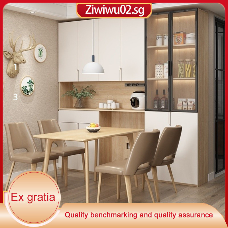 Solid Dining Table Wood Minimalist Cabinet Integrated Against The Wall ...