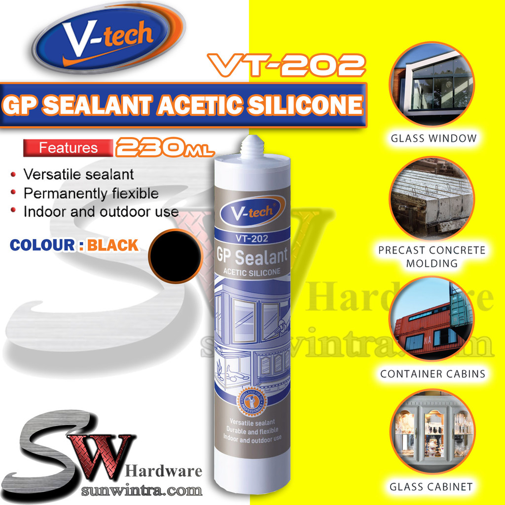 V-TECH 230ML VT-202 SILICONE SEALANT GP SEALANT VT202 (CLEAR/BLACK/GREY ...