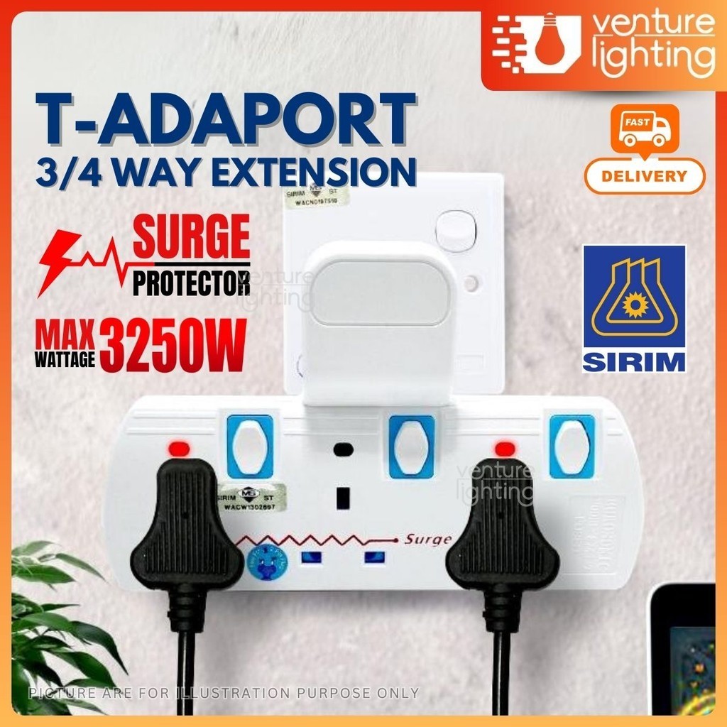 [SIRIM] EUROSONIC 3 WAY / 4 WAY T-ADAPTOR 3 Pin Socket Extension Plug ...