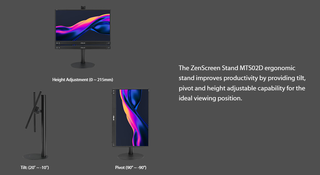 ASUS ZenScreen Stand MTS02D - Ergonomic stand, Tilt, Pivot, Height ...