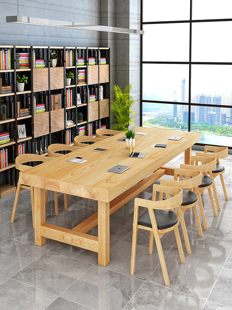 Nordic solid wood office desk and chair combination conference table ...