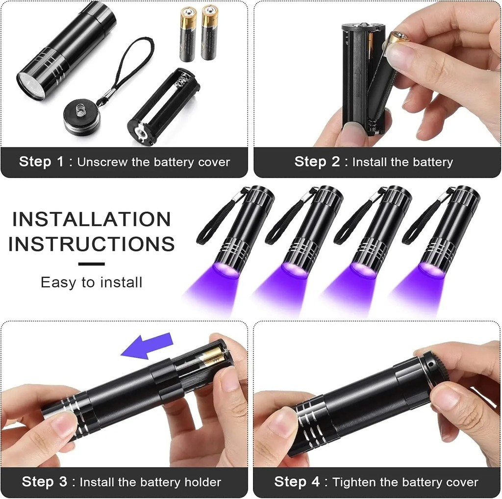 9LED LED UV Light Torch Lamp Mini Ultra Violet 9 Led Waterproof ...