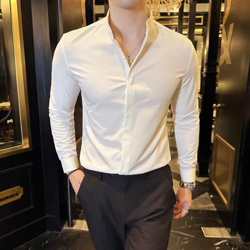 British Style Stand Collar Formal Long Sleeve Shirt Clothing Business ...