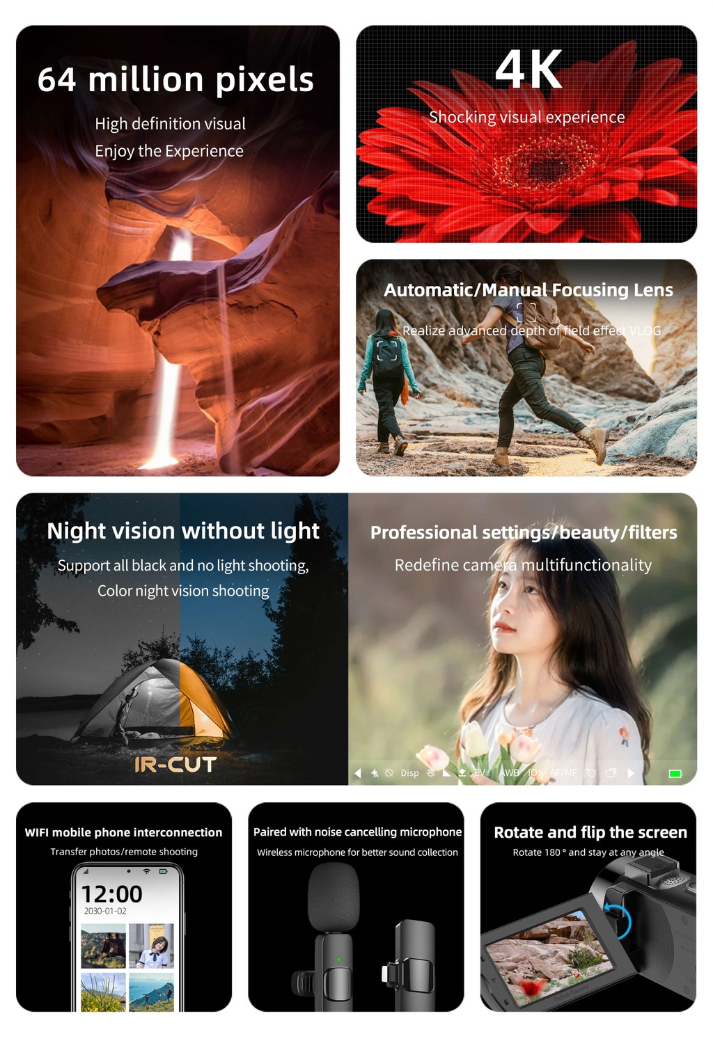 D9 HD 4K 64MP WiFi digital camera infrared colorful night vision ...