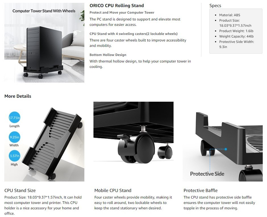 ORICO ABS Computer CPU Stand with Wheels Stable Vertical Stand For ...