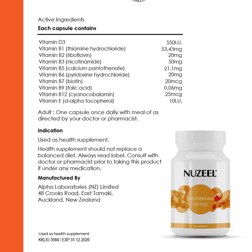 Nuzeel Multisentials Softgel 60s | Reduce Tired & Fatigue | Shopee ...