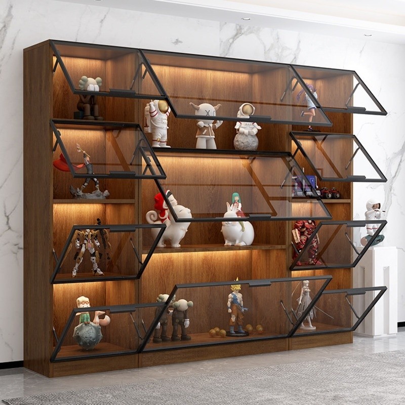 Display Cabinet With Glass Bookcase Door Whole Wall Dustproof Bookshelf ...