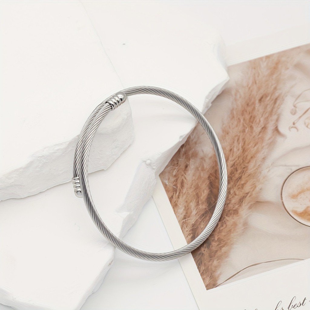 Minimalist Wire Rope Shaped Bangle for Men Simplicity Stainless Steel ...