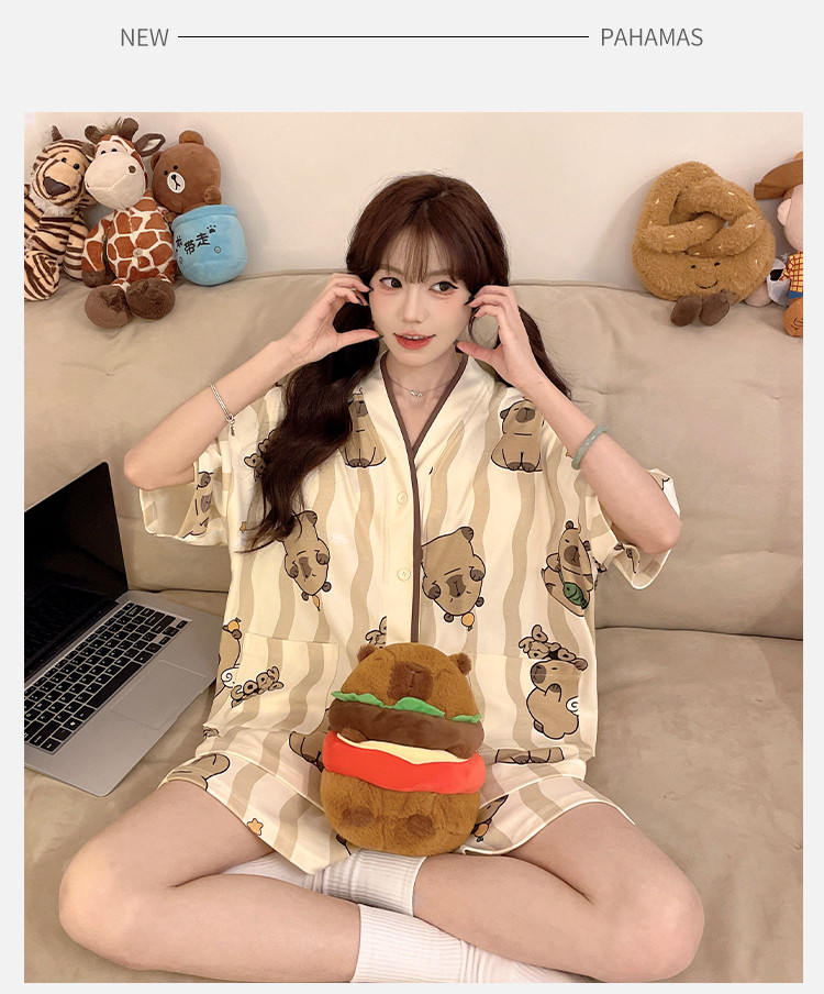 Padded Pyjamas Women Pajamas Set Summer Short sleeve Sleepwear Woman ...