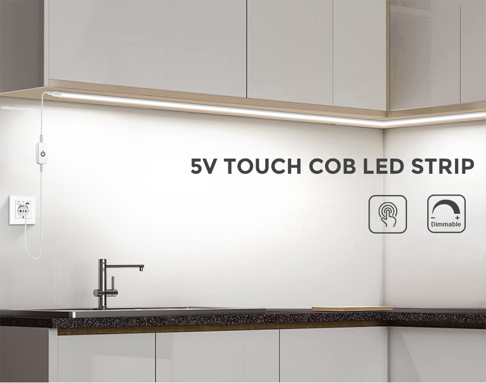 1m/2m/3m/4m/5m USB Touch Sensor Switch COB LED Strip Neon Light 320 ...