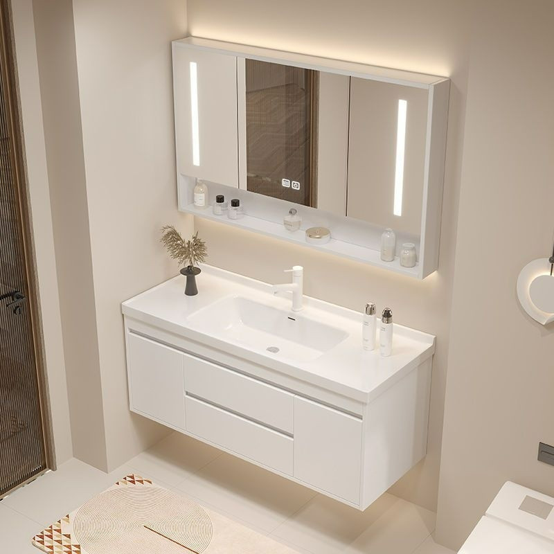 French Solid Wood Ceramic Integrated Bathroom Cabinet and Mirror ...