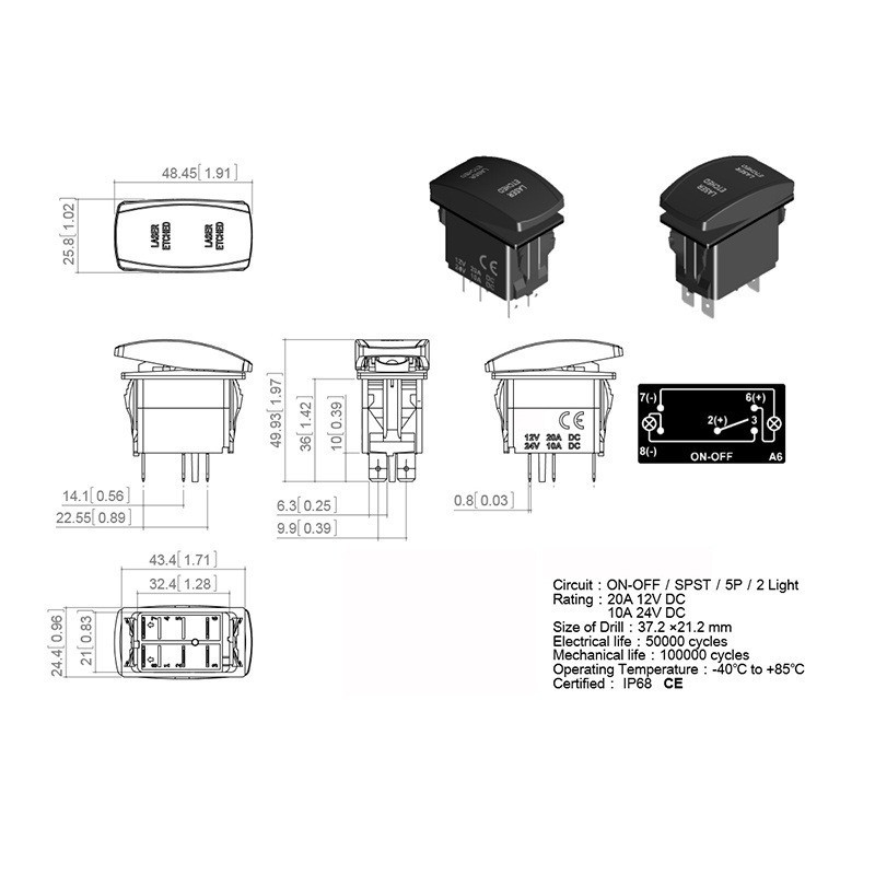 ZR For 1 x rocker switch Logo 4x4 2x4 Pattern Car Boat Blue Led 5 Pin ...