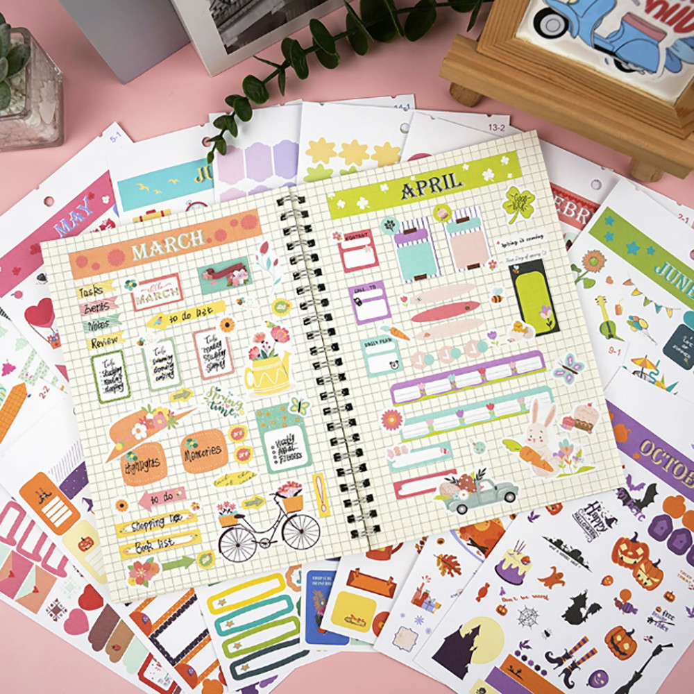 28 Sheets Cartoon Annual Plan Stickers DIY Album Aesthetic Planning ...
