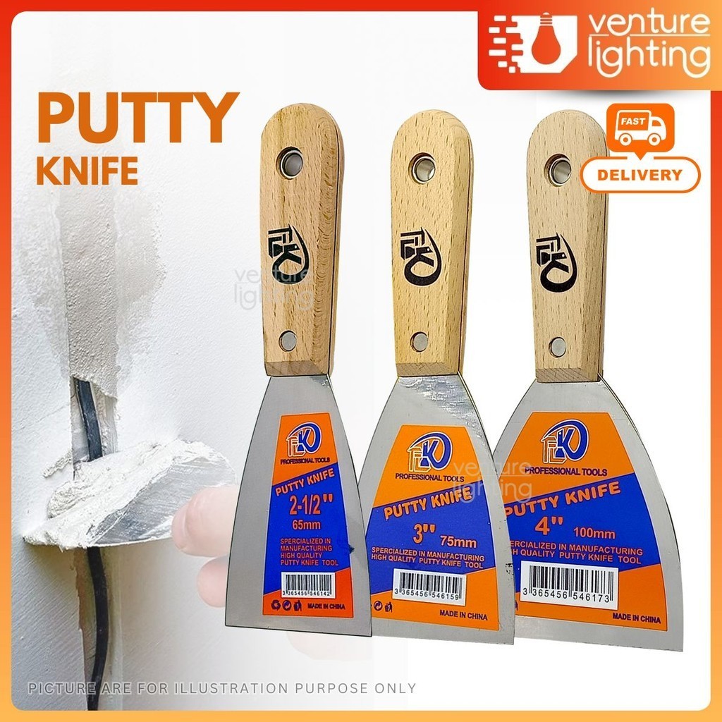 TLK Putty Knife Stainless Steel Putty Scrapers Wood Handle Taping ...
