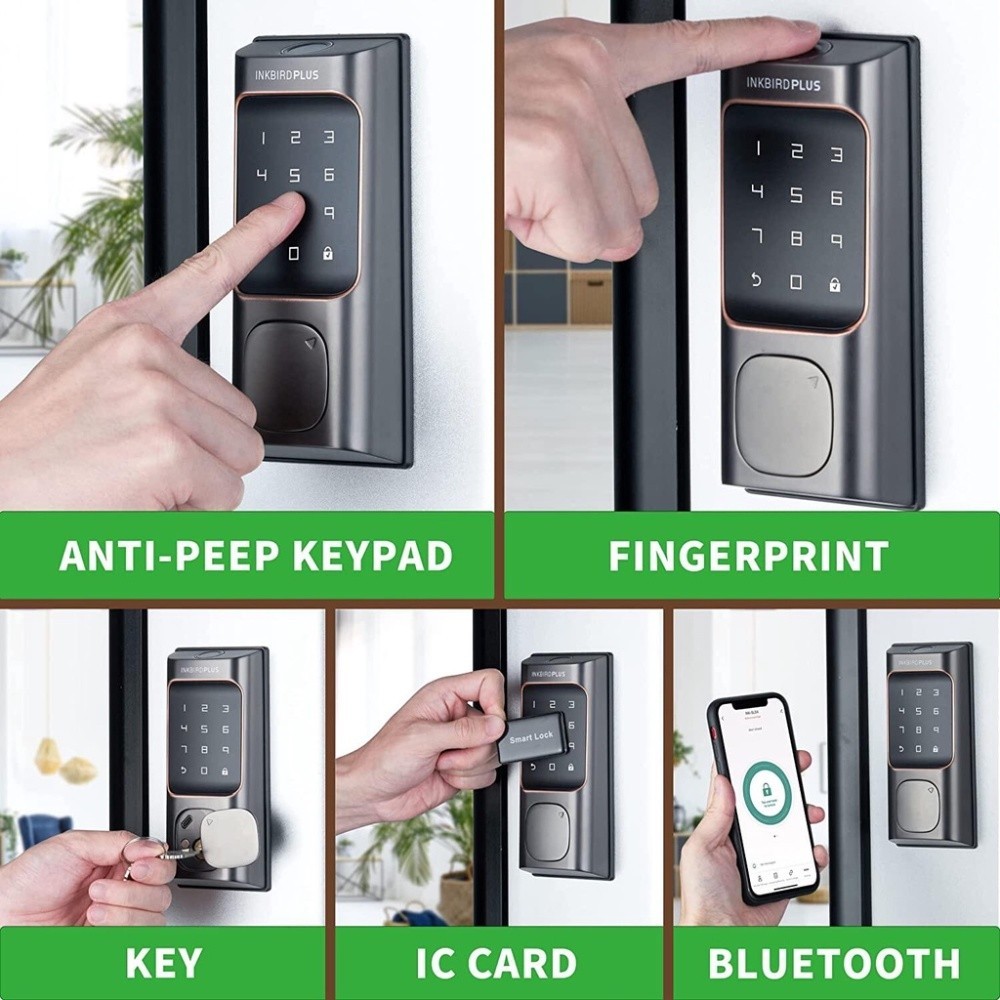 INKBIRD Digital Door Lock 5 in 1 Keyless Entry Bluetooth Smart Door ...