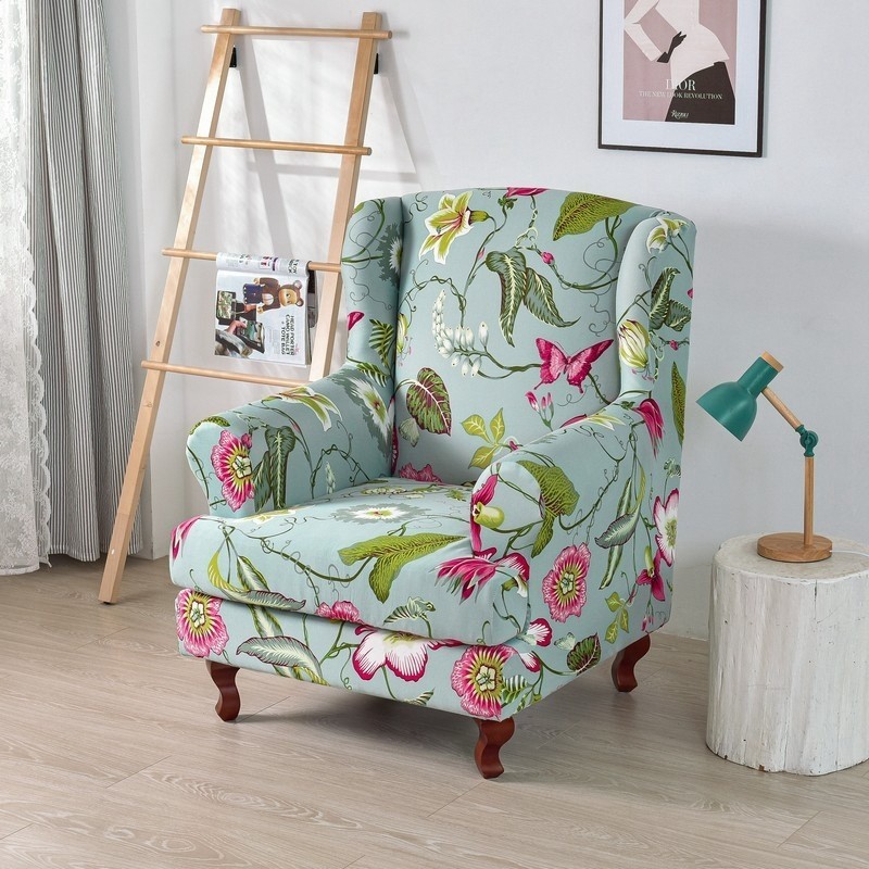 Floral Wing Chair Cover Stretch Spandex Wingback Armchair Covers Removable Single Sofa Slipcovers Furniture Protector for Living Room Decor Shopee Singapore