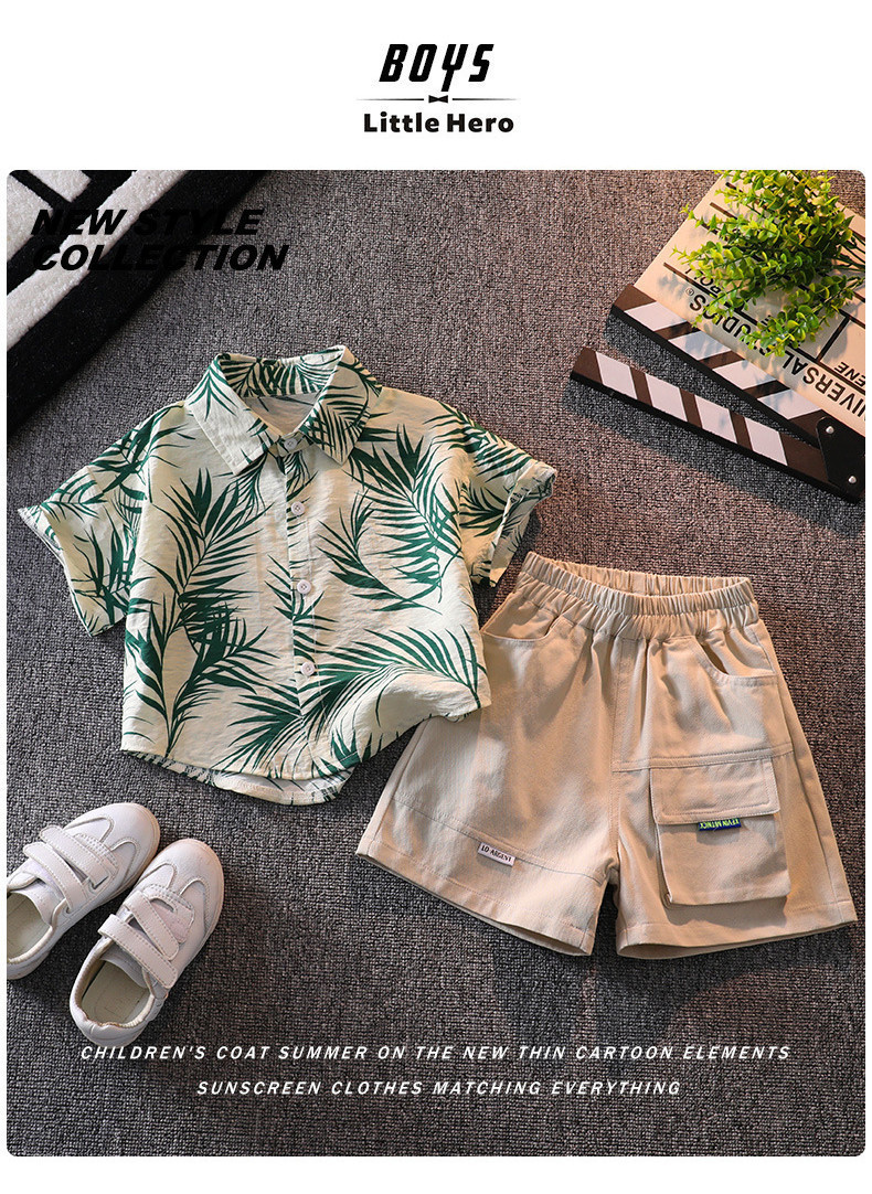 Sngxgn Boy Shorts Sets Hawaiian Outfit Kid Leaves Floral Short Sleeve Shirt Top Shorts Suits Grey 0 6 Months